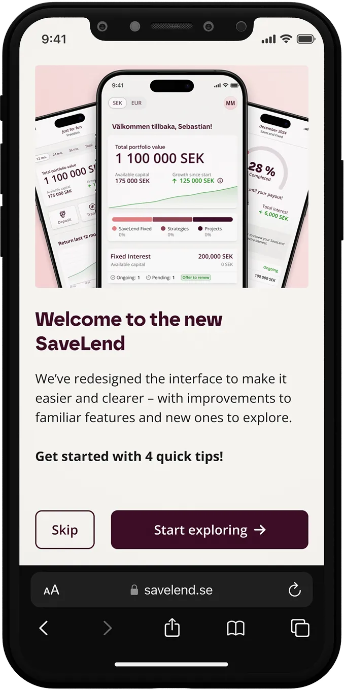 SaveLend's new platform design